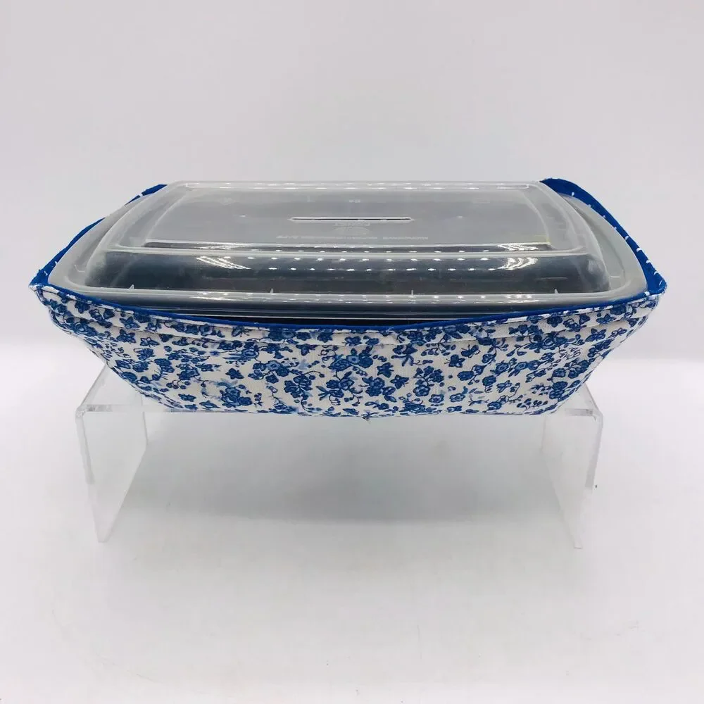 Reversible Microwave Cozie For Takeout Containers Cottage Core Blue Floral